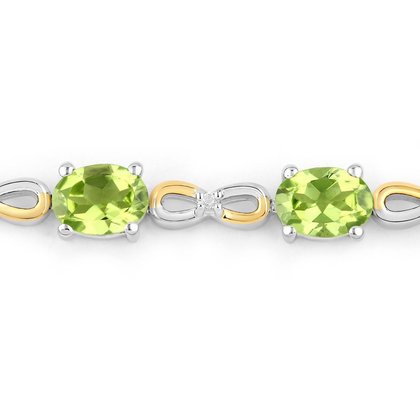 Oval Green Peridot Prong Two-Tone Gold Plated Silver Infinity Bolo Adjustable Bracelet