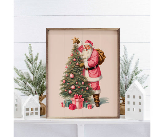 Kendrick Home Pink Santa With Christmas Tree White