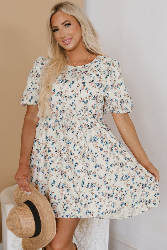 Threaded Pear Kimber Floral Puff Short Sleeve Dress