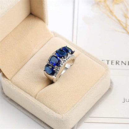 Navy Crystal & Silvertone Four-Stone Prong-Set Ring-4