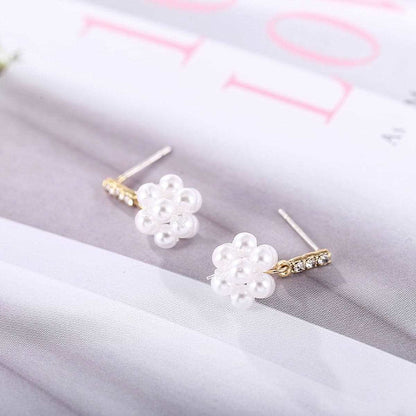 Pearl & Cubic Zirconia Goldtone Cluster Flower Drop Earrings