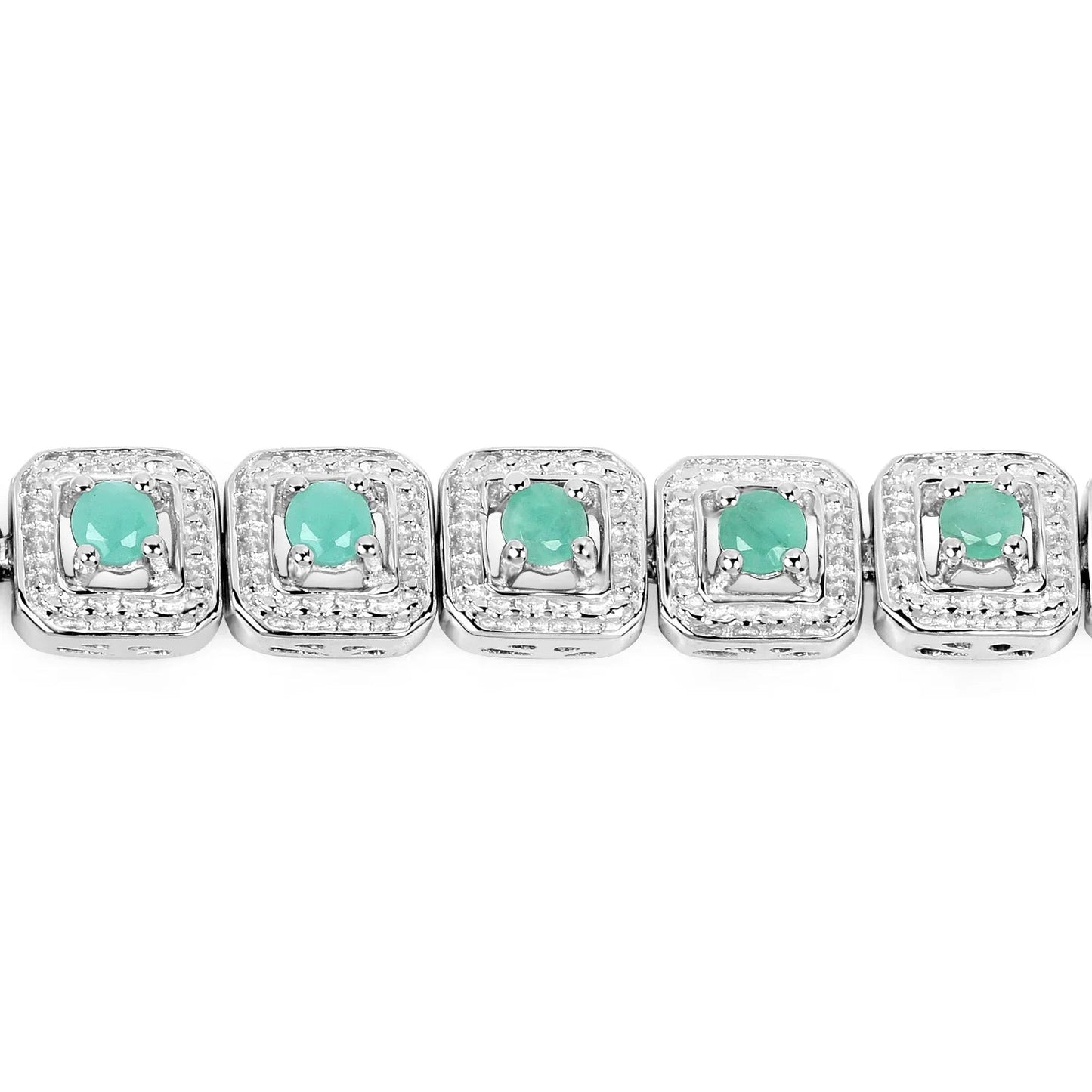 2.40 Ct Round Green Emerald Square Halo Sterling Silver Inline Tennis Bracelet