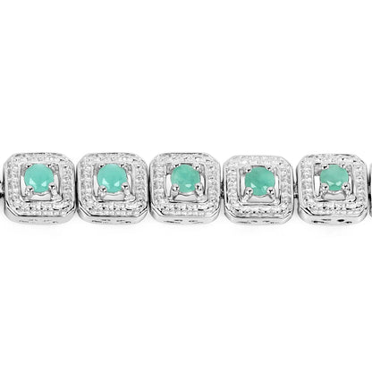 2.40 Ct Round Green Emerald Square Halo Sterling Silver Inline Tennis Bracelet