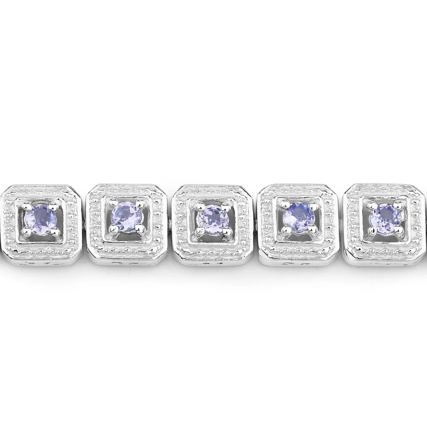 2.40 Ct Round Violet Tanzanite Square Halo Sterling Silver Inline Tennis Bracelet