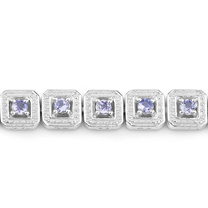 2.40 Ct Round Violet Tanzanite Square Halo Sterling Silver Inline Tennis Bracelet