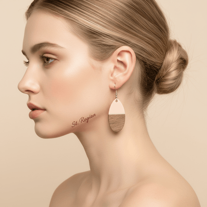 Pink Resin & Wood Silvertone Patchwork Teardrop Hook Earrings