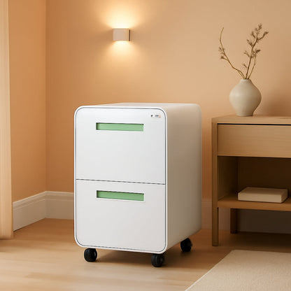 Stockpile 2 Drawer Mobile File Cabinet with Lock - under Desk Metal Filing Cabinet, Legal/Letter File Folders, Wheels and Stationary Feet, Pre-Assembled, White