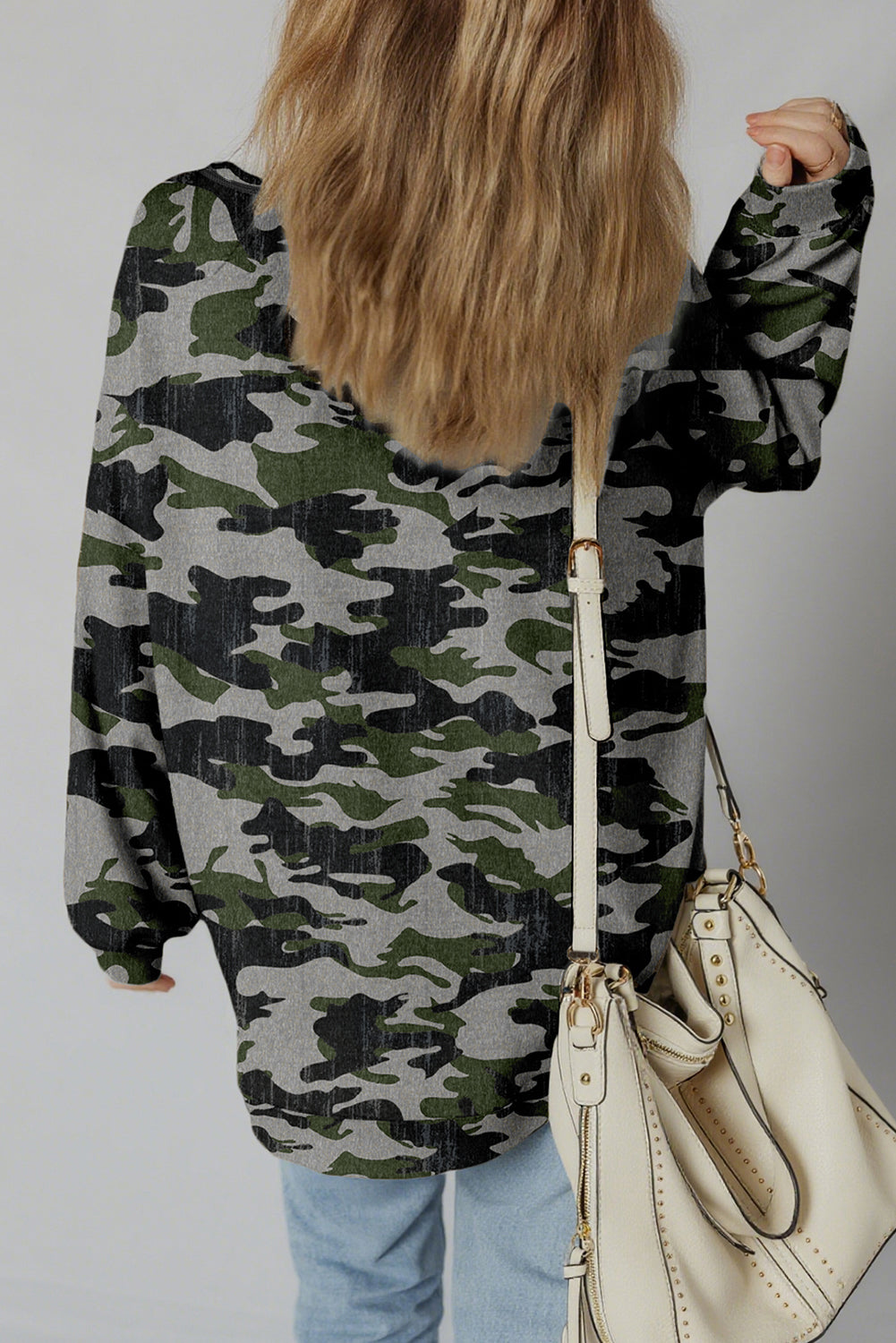 Threaded Pear Honey Patchwork Drop Shoulder Sweatshirt