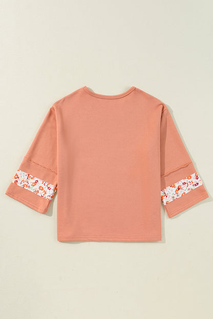 Flower Exposed Seam Wide Sleeve Top - Threaded Pear