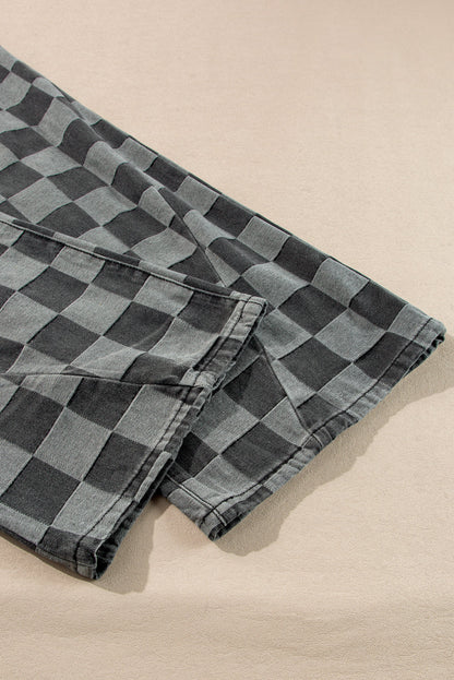 Dusk Blue Checkered Light Washed Wide Leg Jeans