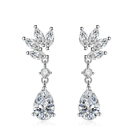 Cubic Zirconia & Clear Crystal Botanical Drop Earrings