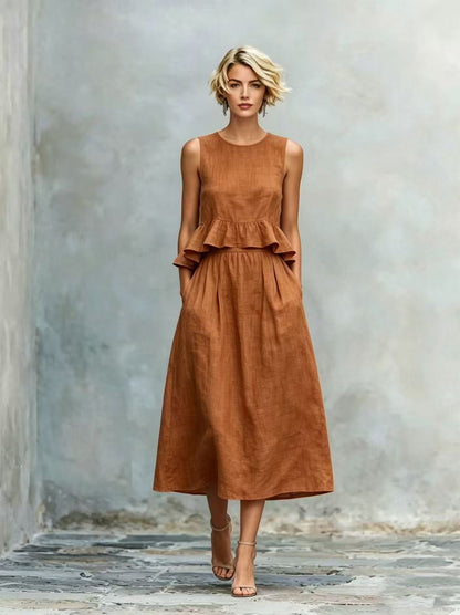 Women's Sleeveless High-Waist Ruffle Trim Maxi Dress