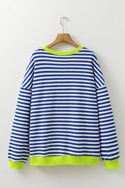 Threaded Pear Elliana Stripe Crossed Stitch Drop Shoulder Sweatshirt