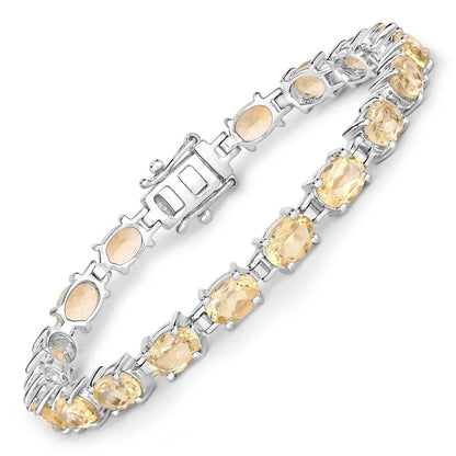 14.40 Ct Oval Light Yellow Citrine Prong Sterling Silver Inline Tennis Bracelet