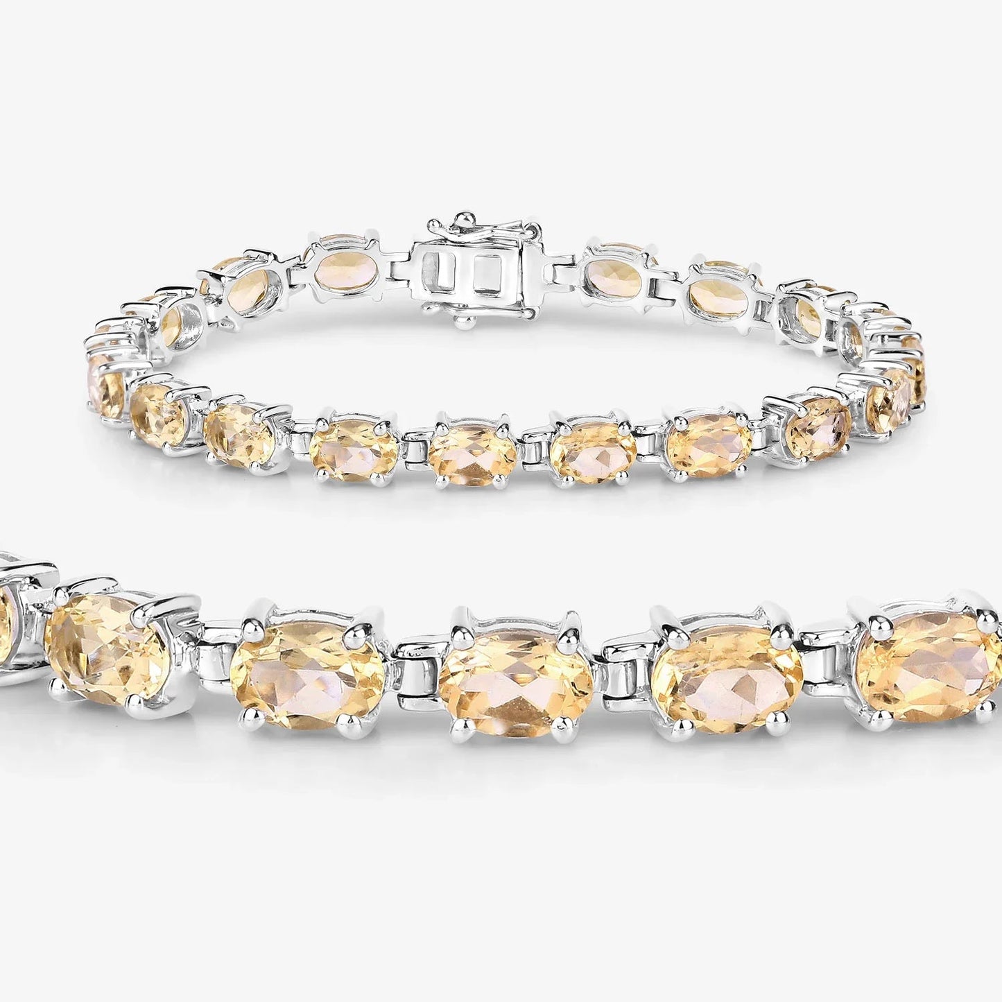 14.40 Ct Oval Light Yellow Citrine Prong Sterling Silver Inline Tennis Bracelet