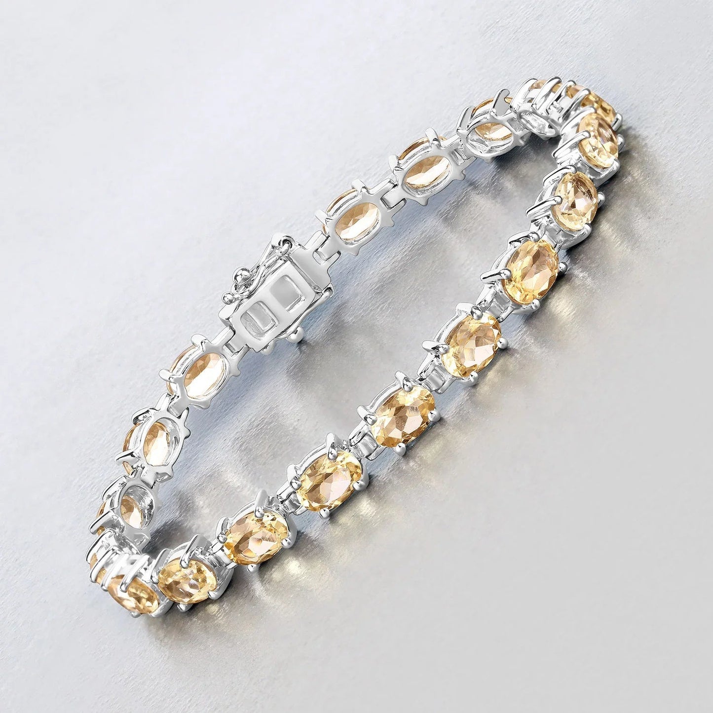 14.40 Ct Oval Light Yellow Citrine Prong Sterling Silver Inline Tennis Bracelet