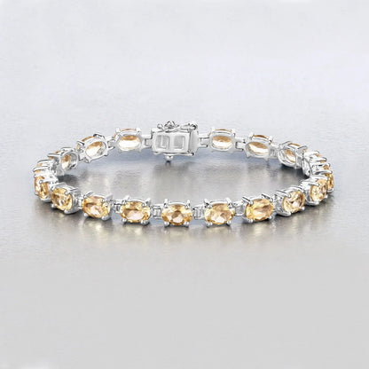 14.40 Ct Oval Light Yellow Citrine Prong Sterling Silver Inline Tennis Bracelet