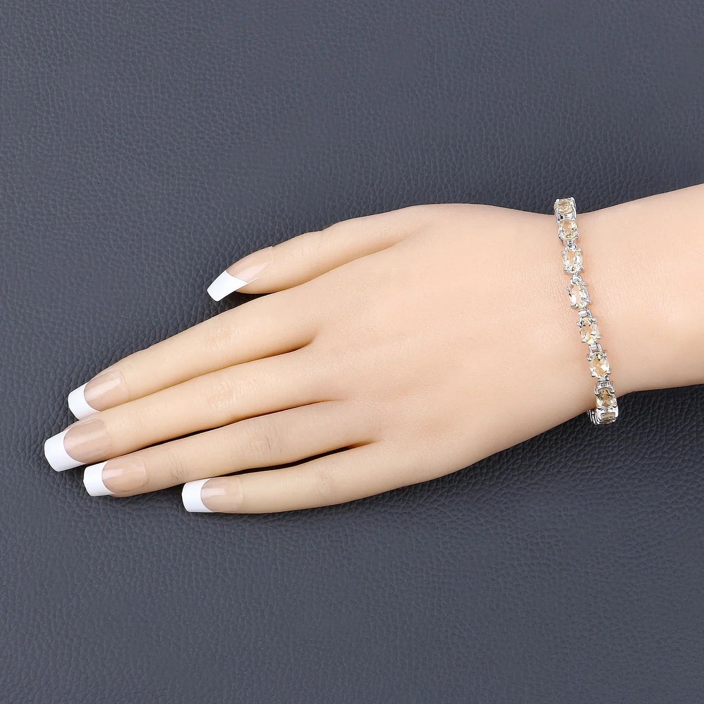 14.40 Ct Oval Light Yellow Citrine Prong Sterling Silver Inline Tennis Bracelet