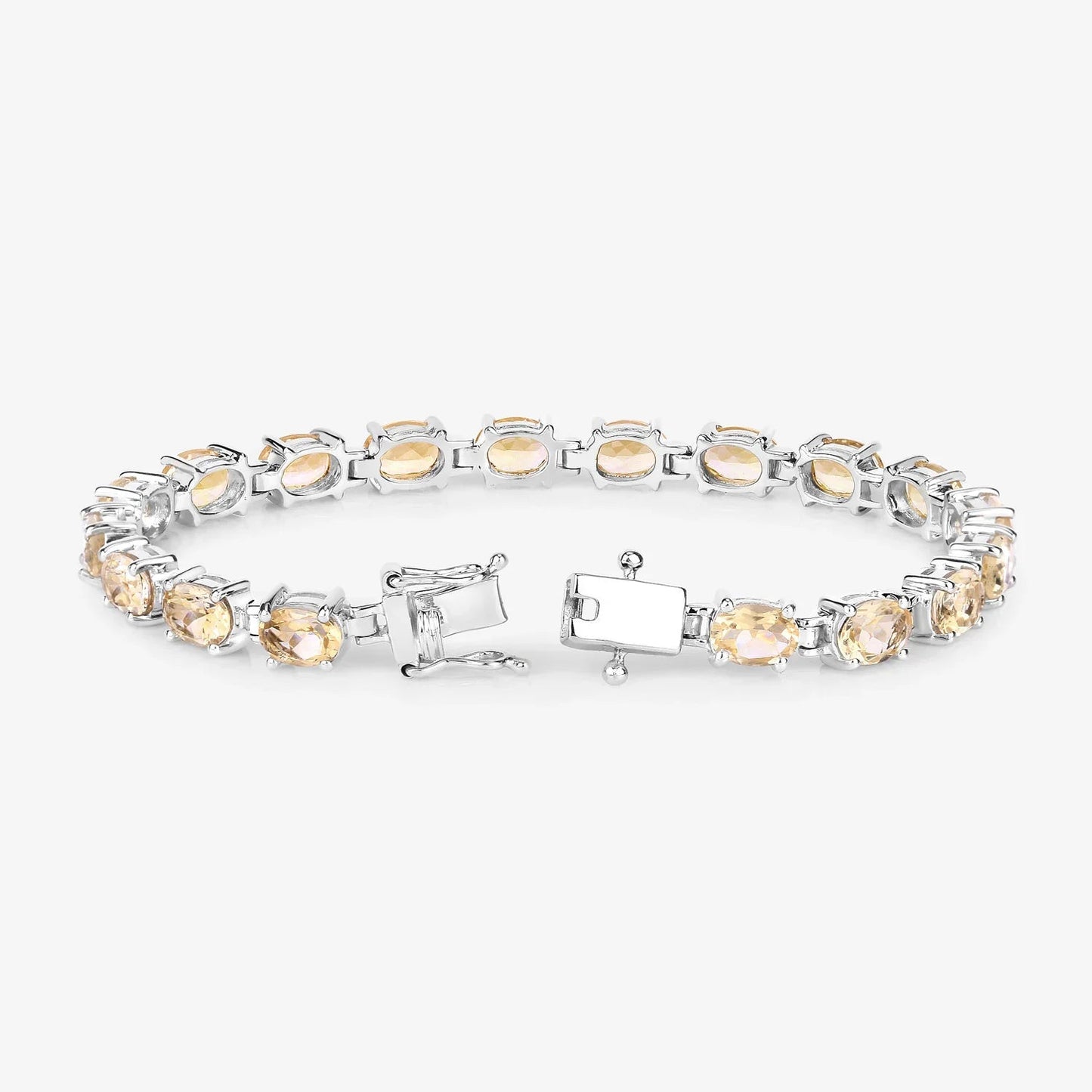 14.40 Ct Oval Light Yellow Citrine Prong Sterling Silver Inline Tennis Bracelet