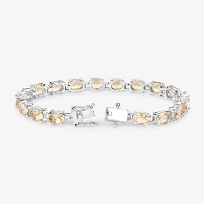 14.40 Ct Oval Light Yellow Citrine Prong Sterling Silver Inline Tennis Bracelet