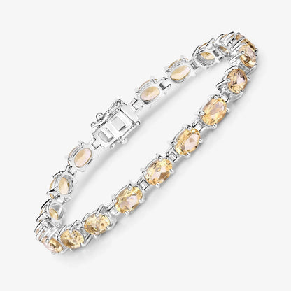 14.40 Ct Oval Light Yellow Citrine Prong Sterling Silver Inline Tennis Bracelet