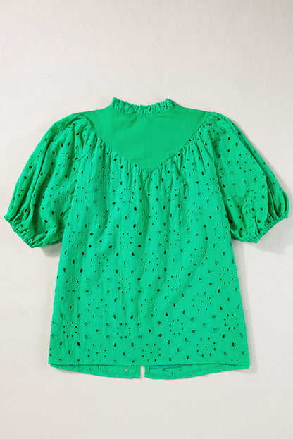 Threaded Pear Arielle Embroidered Hollow-out Puff Sleeve Blouse