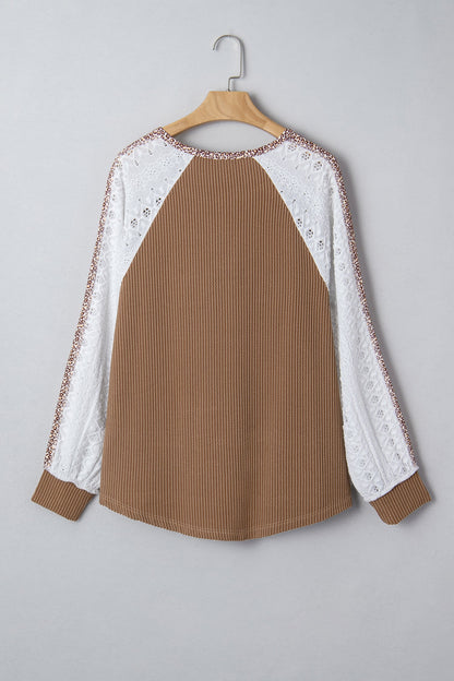 Threaded Pear Isabella Lace Contrast Patchwork Long Sleeve Top