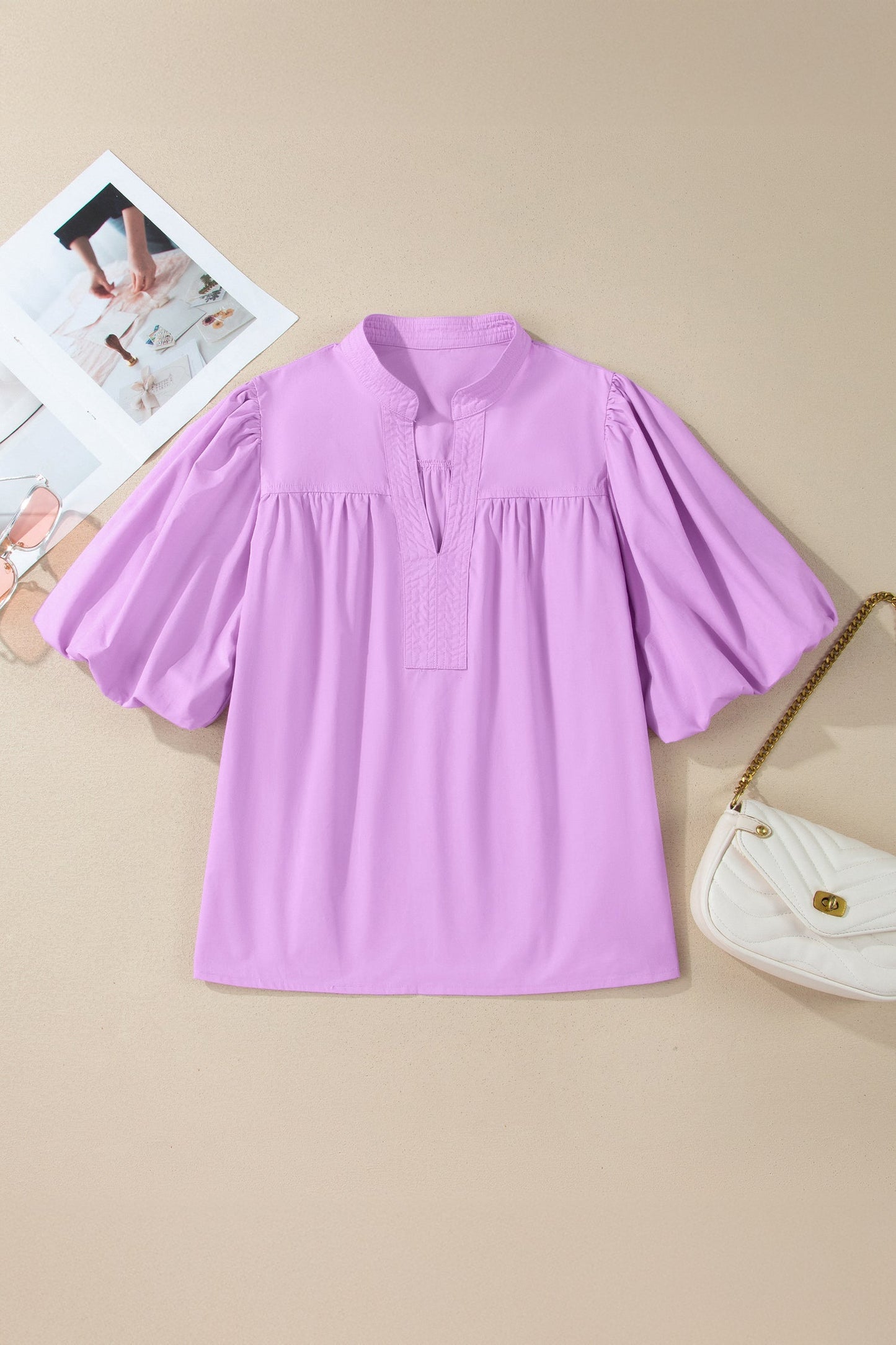Threaded Pear Reese Puffy Half Sleeve Blouse