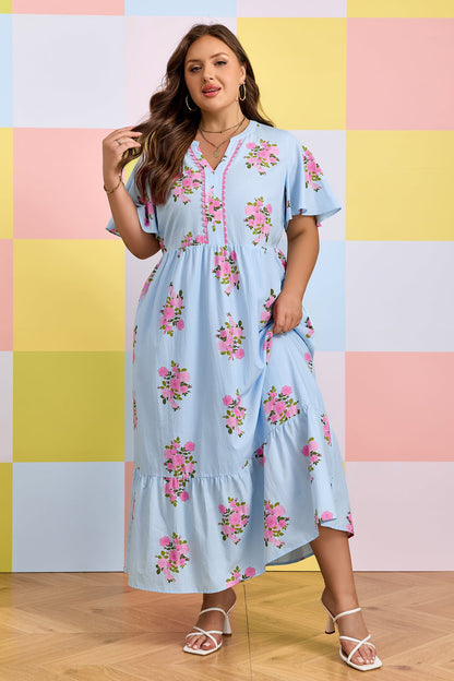 Threaded Pear Lucy Print Scalloped Trim Plus Dress