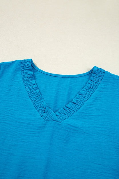 Threaded Pear Clara V Neckline Crinkled Blouse