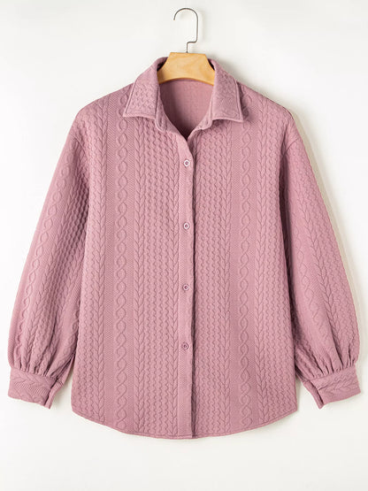 Cable Texture Puff Sleeve Loose Shacket
