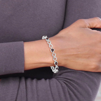 Genuine Garnet Silver Link Infinity Heart Bracelet