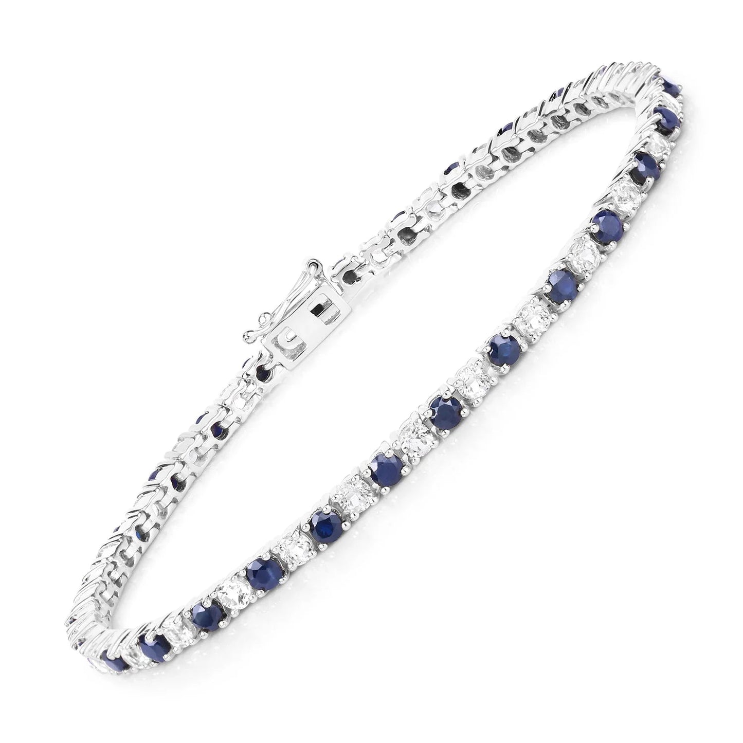 6.87 Ct Round Royal Blue Sapphire Prong Sterling Silver Inline Tennis Bracelet