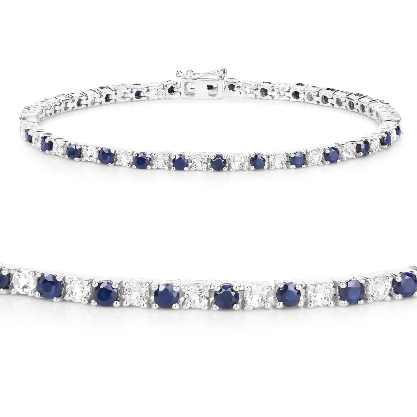 6.87 Ct Round Royal Blue Sapphire Prong Sterling Silver Inline Tennis Bracelet