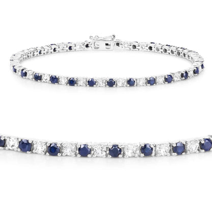 6.87 Ct Round Royal Blue Sapphire Prong Sterling Silver Inline Tennis Bracelet