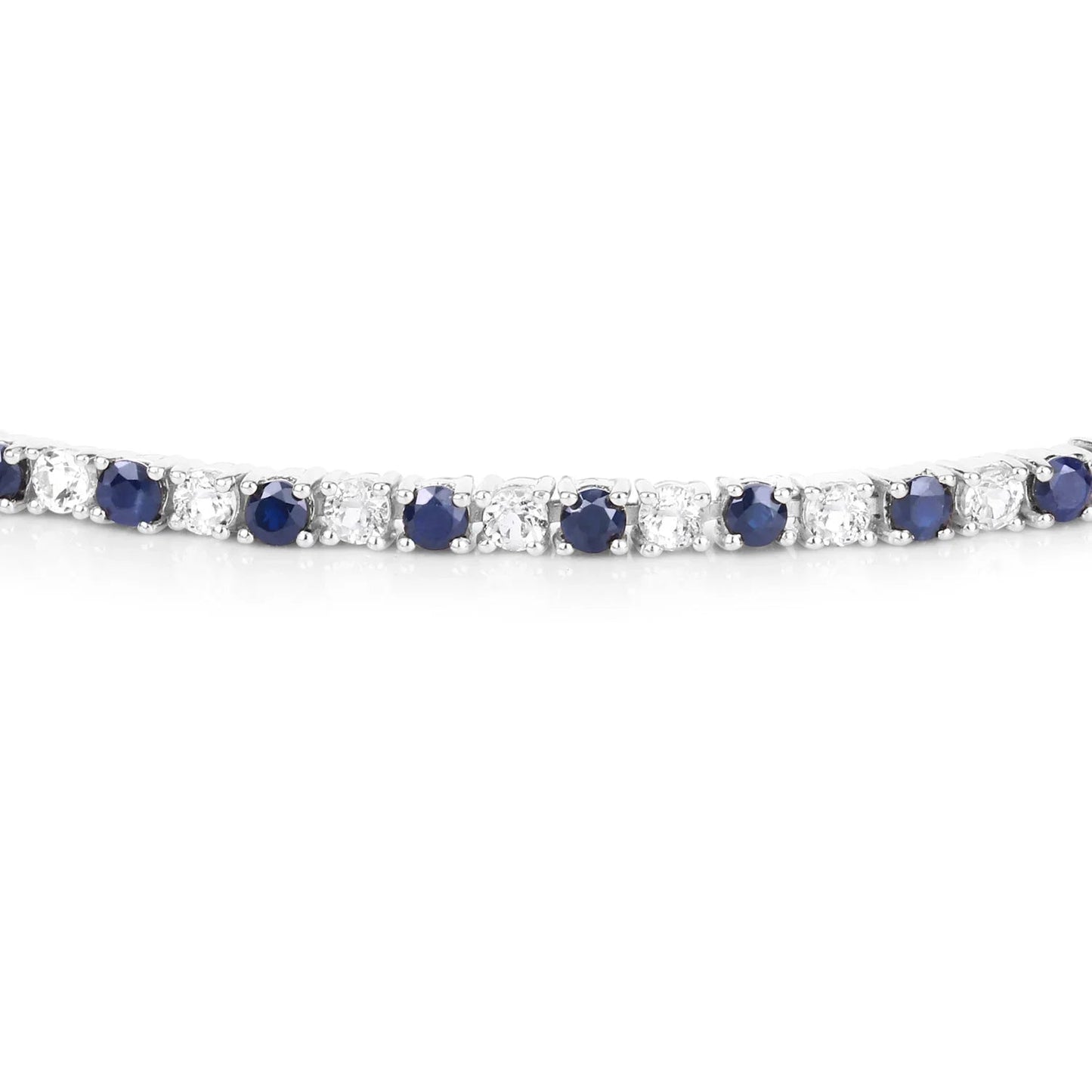 6.87 Ct Round Royal Blue Sapphire Prong Sterling Silver Inline Tennis Bracelet