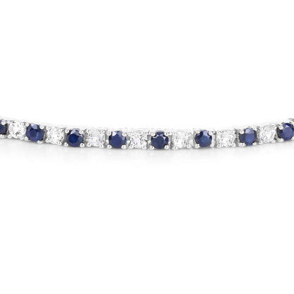 6.87 Ct Round Royal Blue Sapphire Prong Sterling Silver Inline Tennis Bracelet