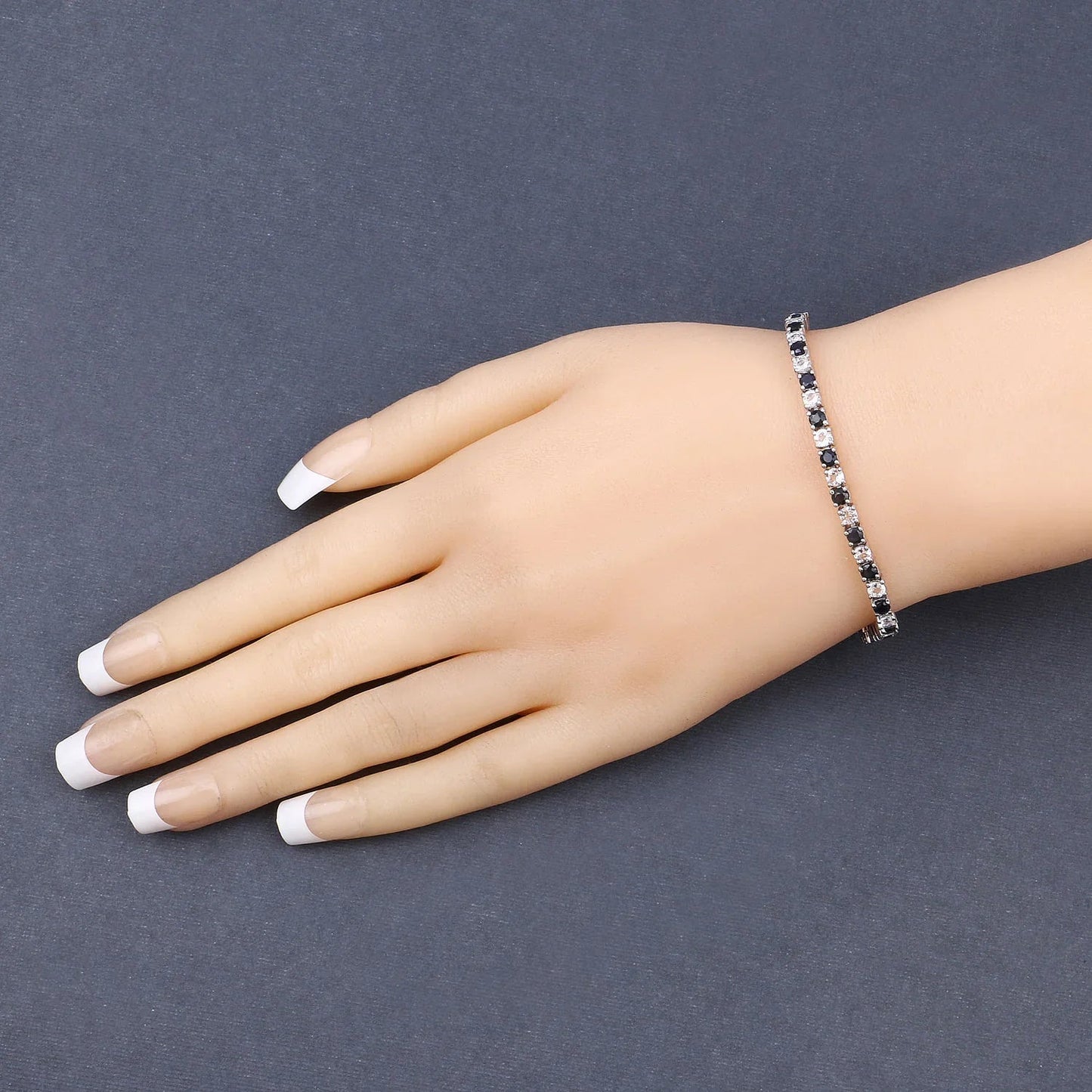6.87 Ct Round Royal Blue Sapphire Prong Sterling Silver Inline Tennis Bracelet