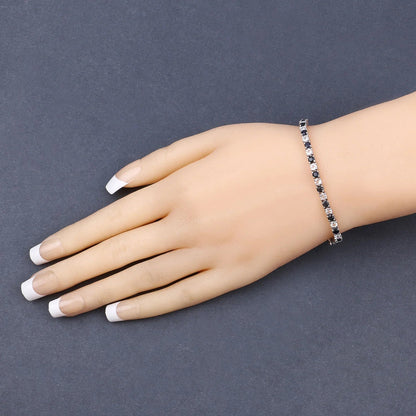 6.87 Ct Round Royal Blue Sapphire Prong Sterling Silver Inline Tennis Bracelet