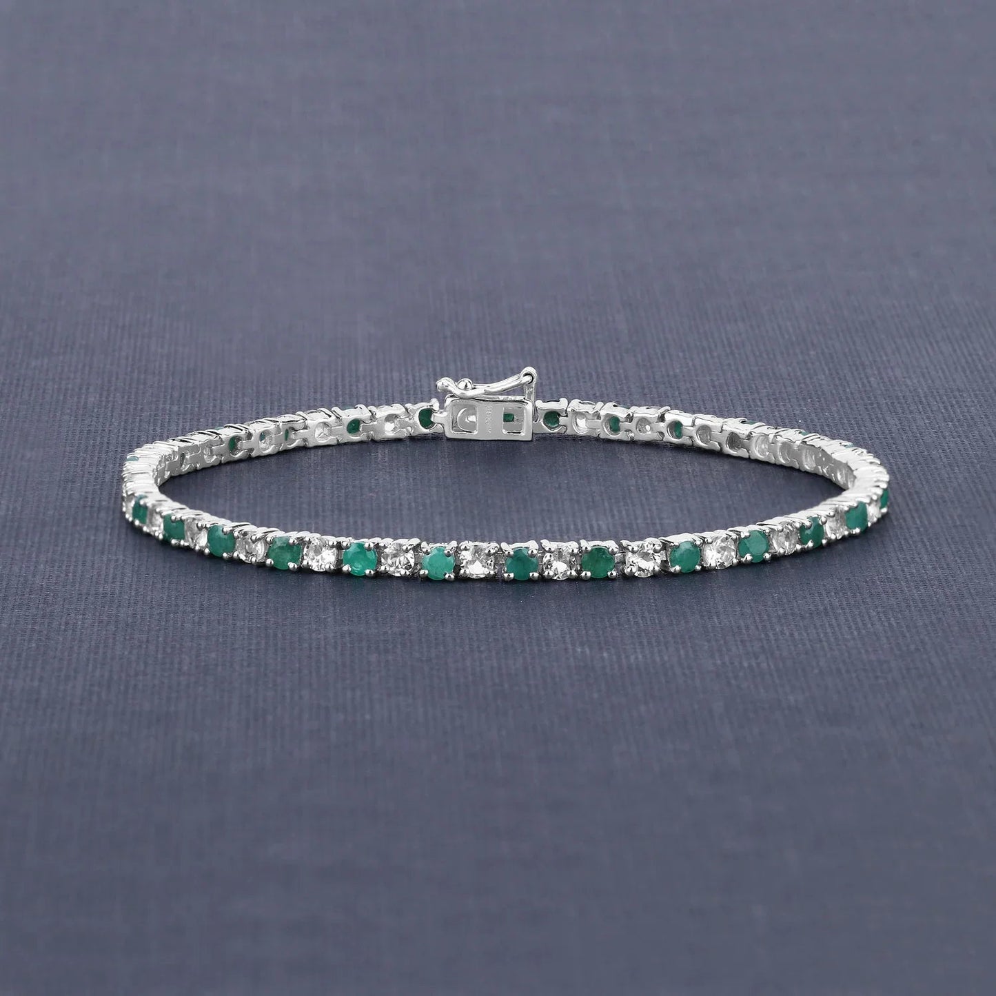 Genuine Emerald and White Topaz Tennis Bracelet