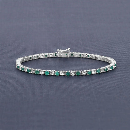 Genuine Emerald and White Topaz Tennis Bracelet