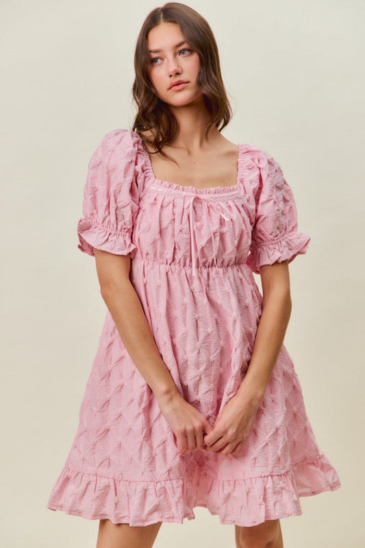 SO ME Texture Woven Ruching On Bust Mini Dress in Pink