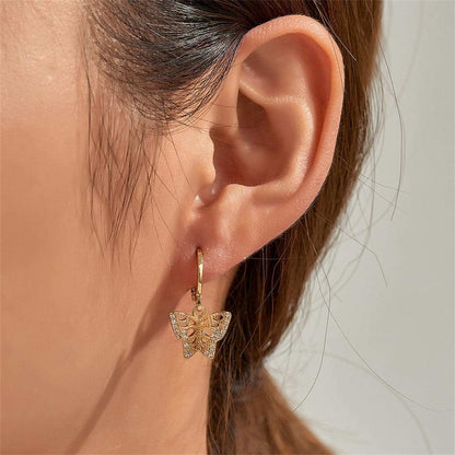 Cubic Zirconia & Goldtone Openwork Butterfly Huggie Earrings