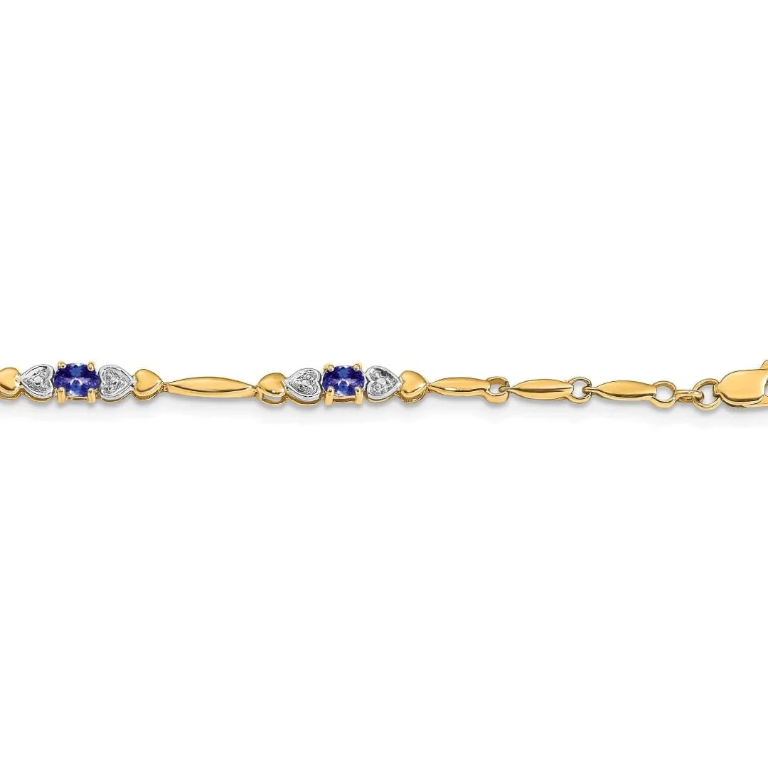 Genuine Purple Tanzanite 14K Yellow Gold Heart Bracelet