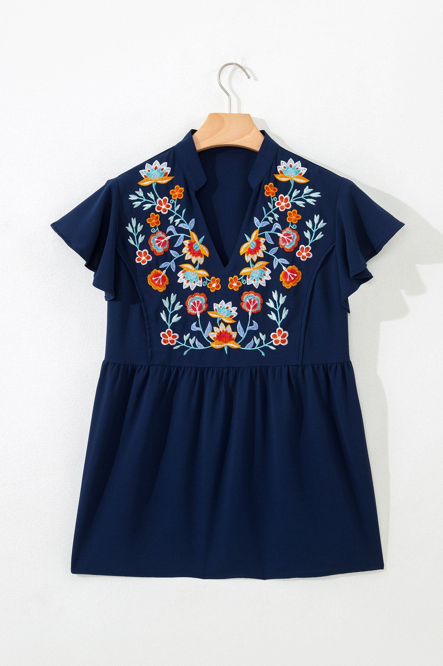 Threaded Pear Erin Embroidered Detail Babydoll Blouse