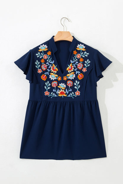 Threaded Pear Erin Embroidered Detail Babydoll Blouse