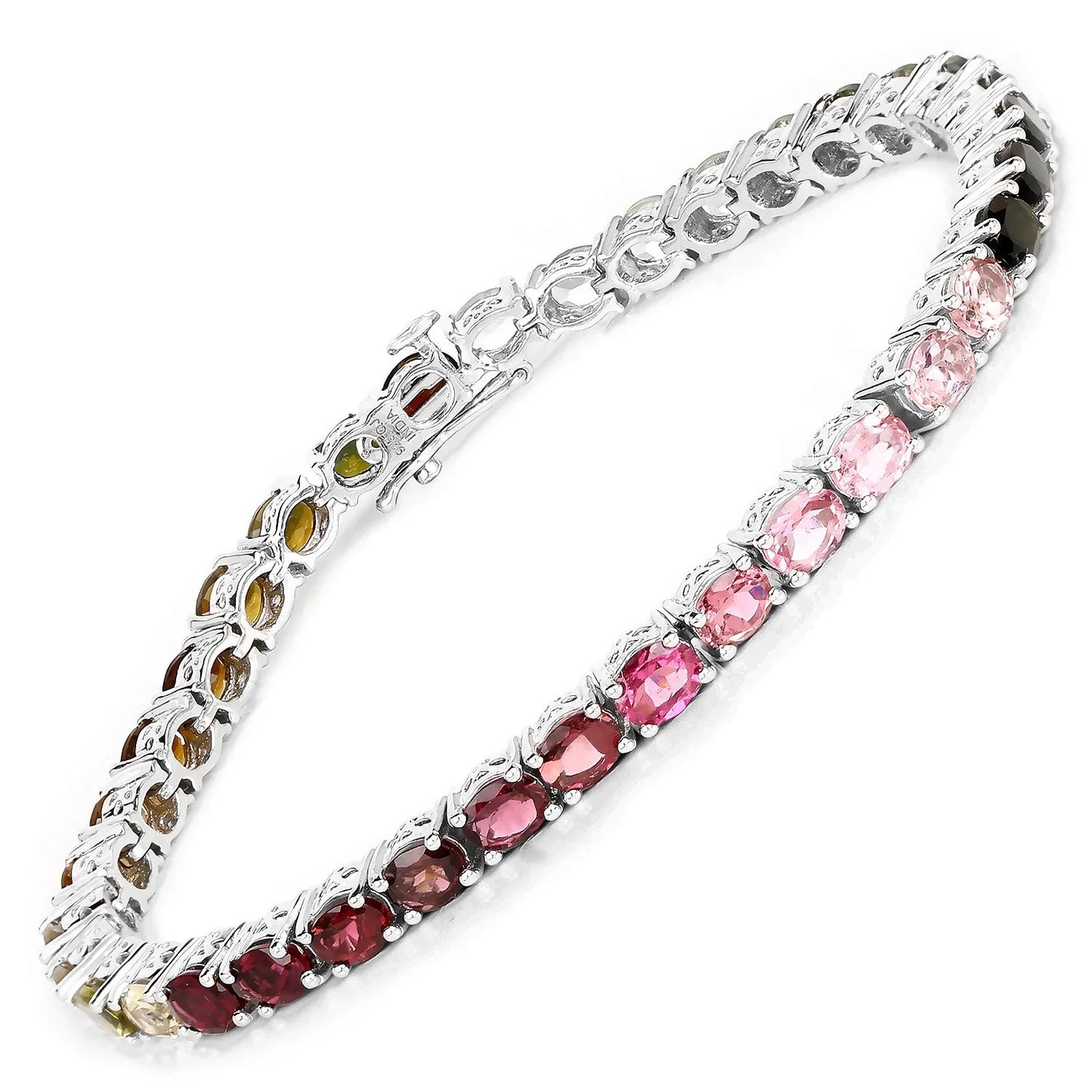 11.16 Ct Oval Multicolor Ombre Tourmaline Prong Sterling Silver Tennis Bracelet