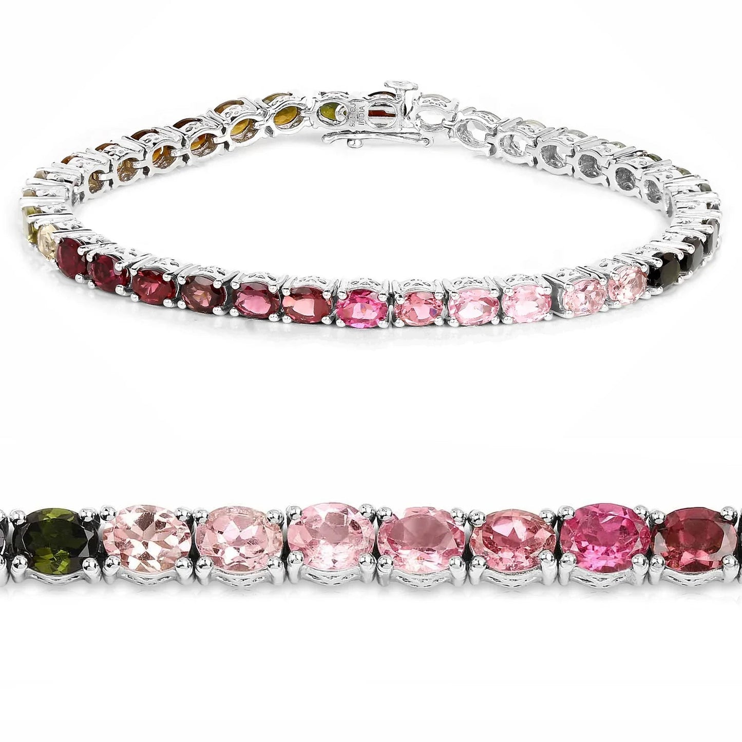 11.16 Ct Oval Multicolor Ombre Tourmaline Prong Sterling Silver Tennis Bracelet