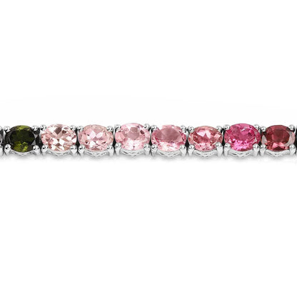 11.16 Ct Oval Multicolor Ombre Tourmaline Prong Sterling Silver Tennis Bracelet