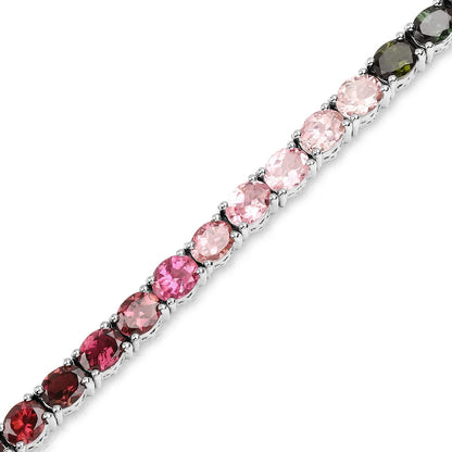 11.16 Ct Oval Multicolor Ombre Tourmaline Prong Sterling Silver Tennis Bracelet